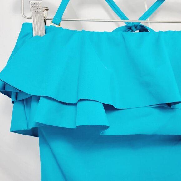 Hermosa Turquoise Ruffled One Pc Full Suit with removable strap Size S (A-5) - Picture 4 of 9